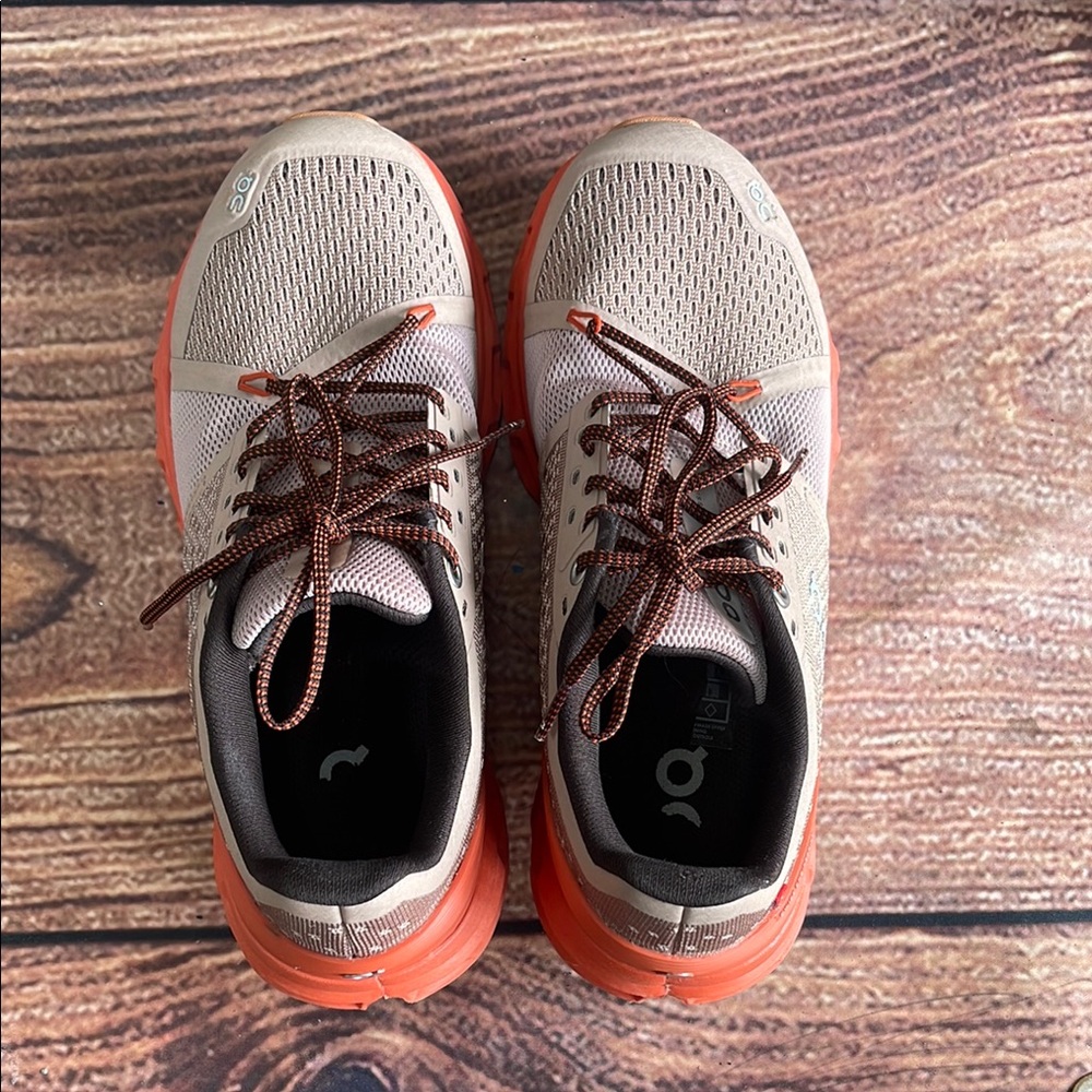 On Running Cream and Orange Athletic Shoes with Breathable Mesh